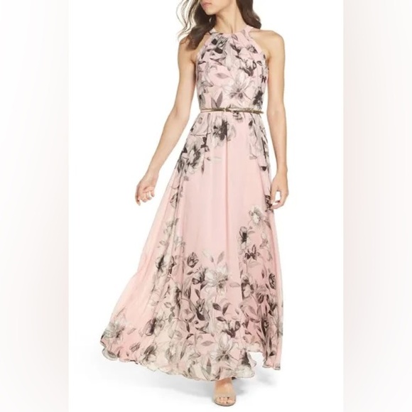 Eliza J Pink Floral Halter Maxi Dress Size 4 - Picture 3 of 8